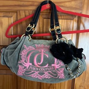 JUICY COUTURE GREY AND PINK VELOUR PURSE VINTAGE Y2K